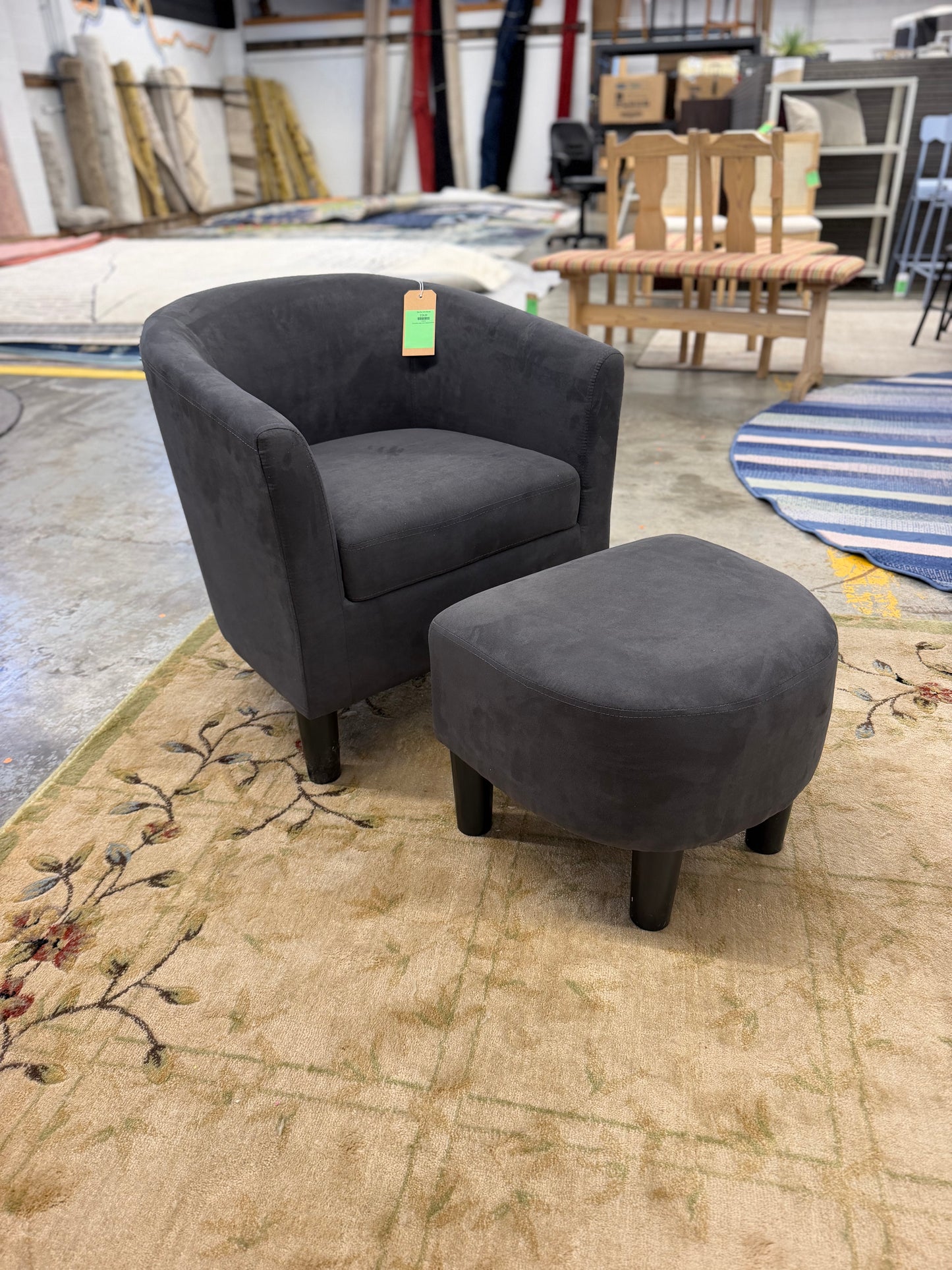 Gray Chair With Ottoman