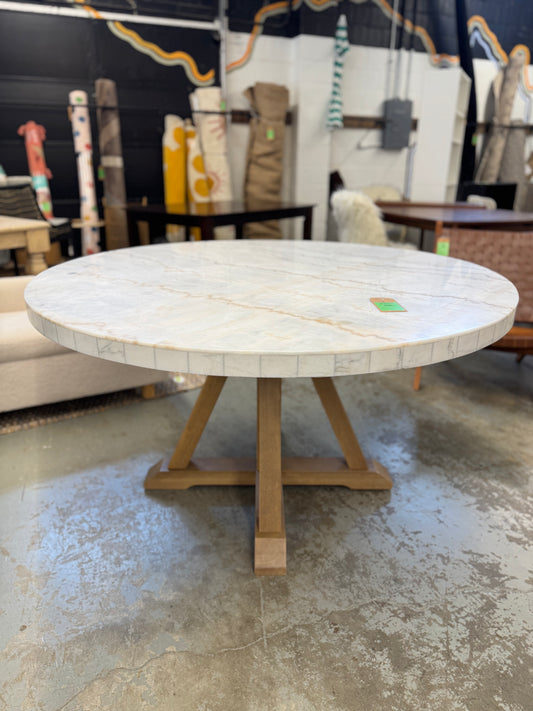 Liam Round Dining Table White - Picket House Furnishings: Marble Top, Natural Base, Seats 4 | Retail Price: $545.99  AS IS very minor cosmetic dent