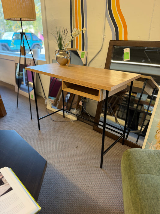 Wood and Metal Writing Desk with Storage Retail: $70 AS IS Minor damage