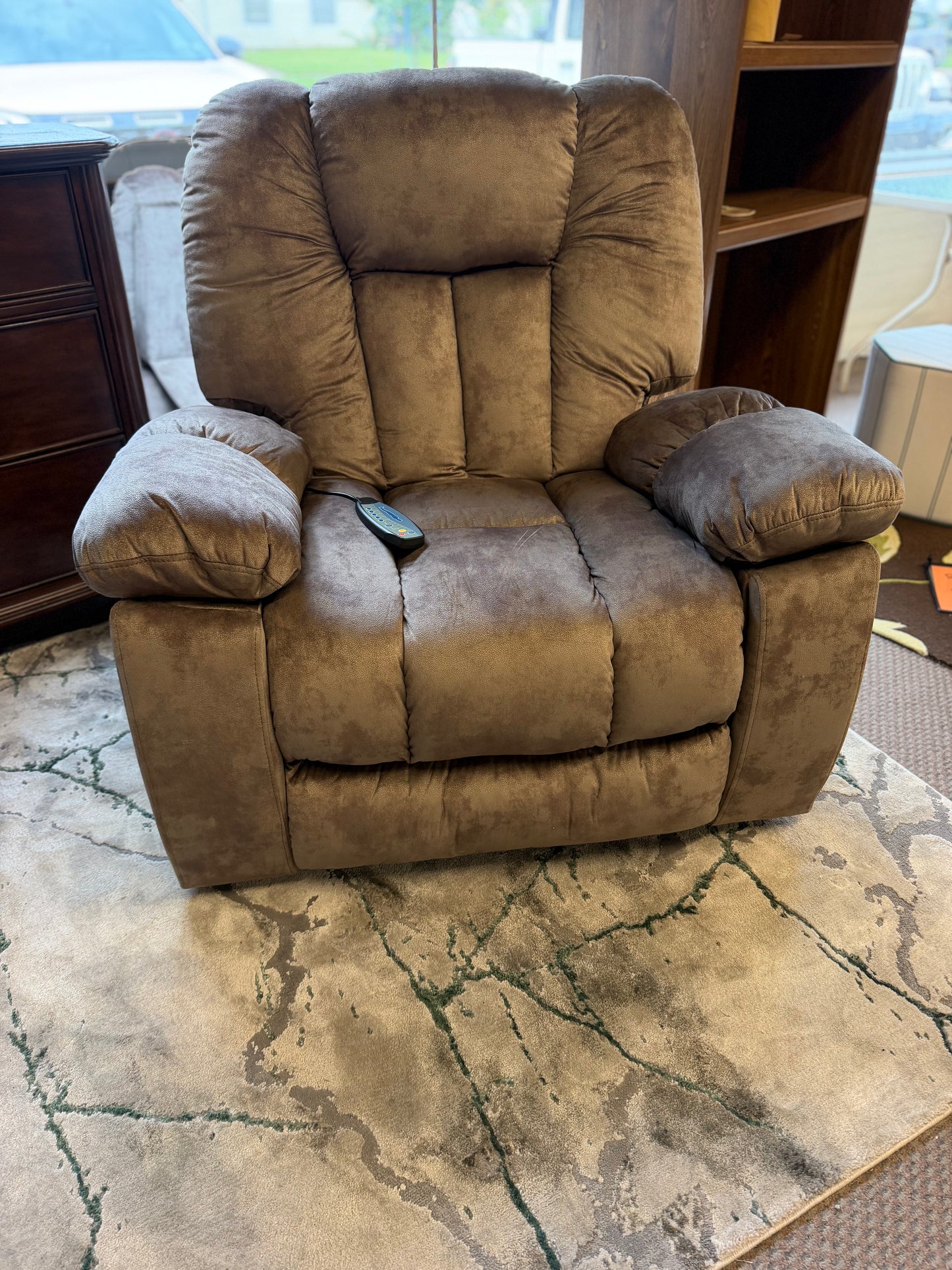 Overstuffed Manual Recliner with Heat and Massage