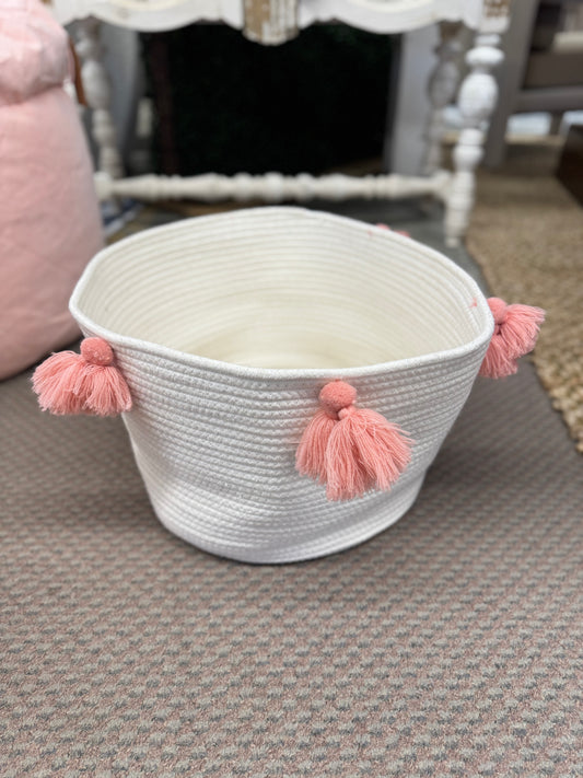 Large Coiled Rope Kidsft Basket with Tassels Natural/Rose Pink - Pillowfort |  | Retail Price: $25