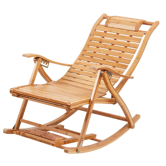 Heavy Duty Bamboo Rocking Chair Adjustable Lounge Recliner Leisure