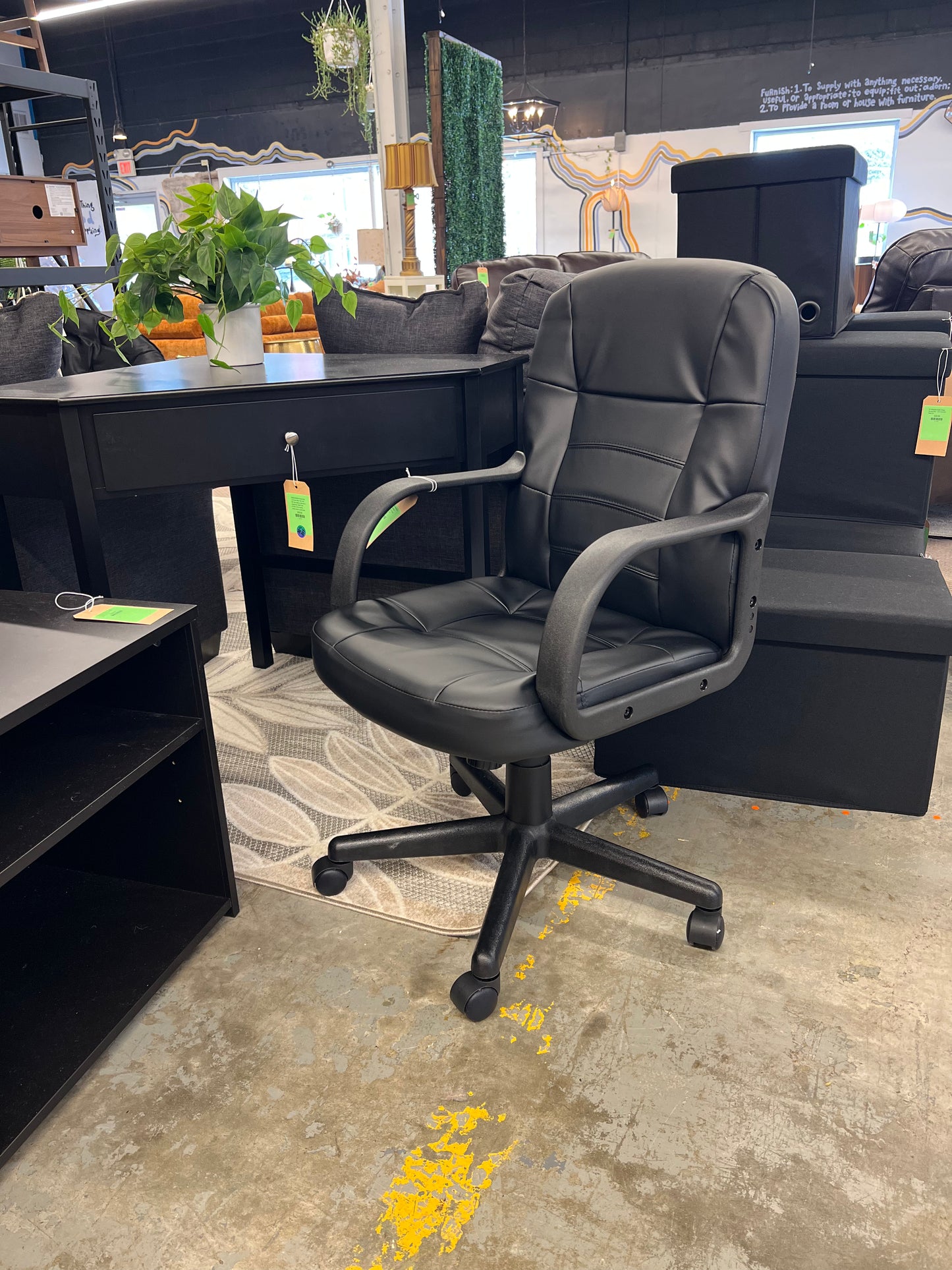 Office Chair Bonded Leather Black - Room Essentials: Ergonomic Swivel, Adjustable Height, Foam Padding | Retail Price: $75
