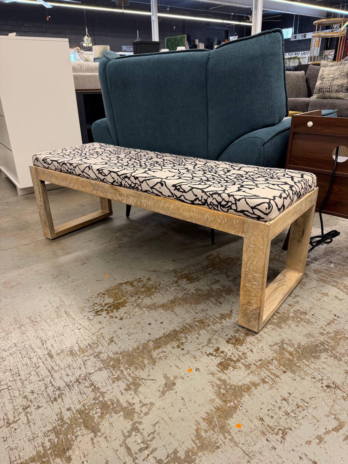 Arles Rustic Beige Wood Upholstered Bench