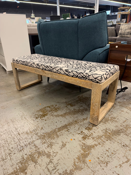 Arles Rustic Beige Wood Upholstered Bench