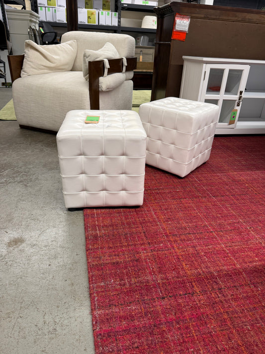 White Upholstered Square Ottoman