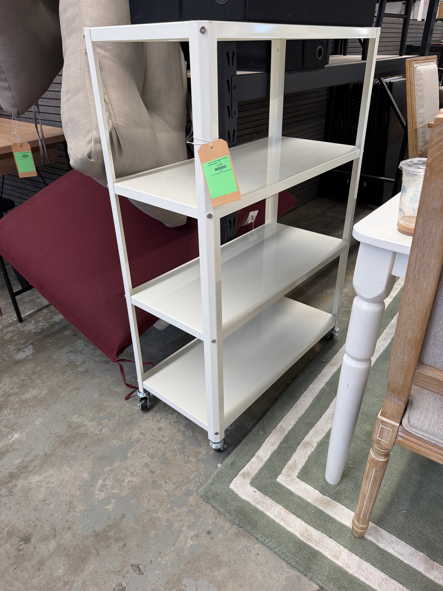 Small 44" 3 Shelf Rolling Metal Bookcase Chalk White Retail: $120
