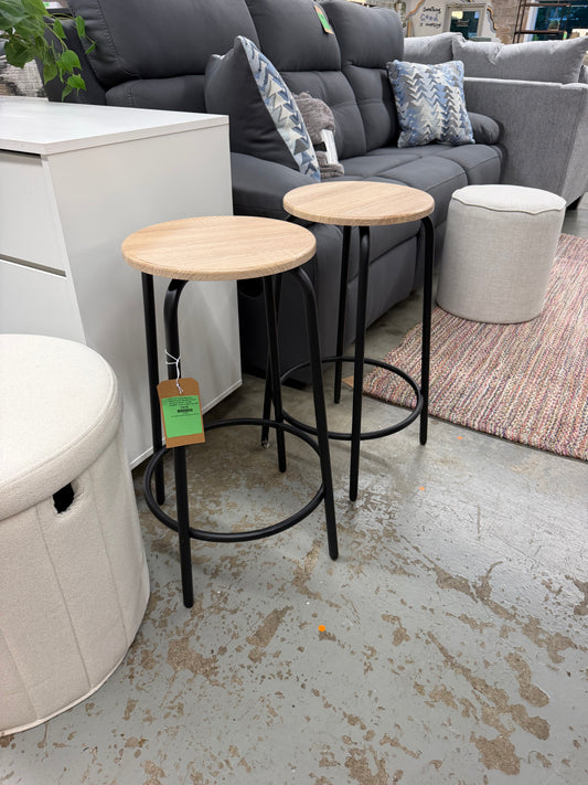 Set of 2 24" Wood and Metal Base Backless Counter Height Barstool Stool with Footrest Natural — Already assembled – no box, no hassle. Retail: $60