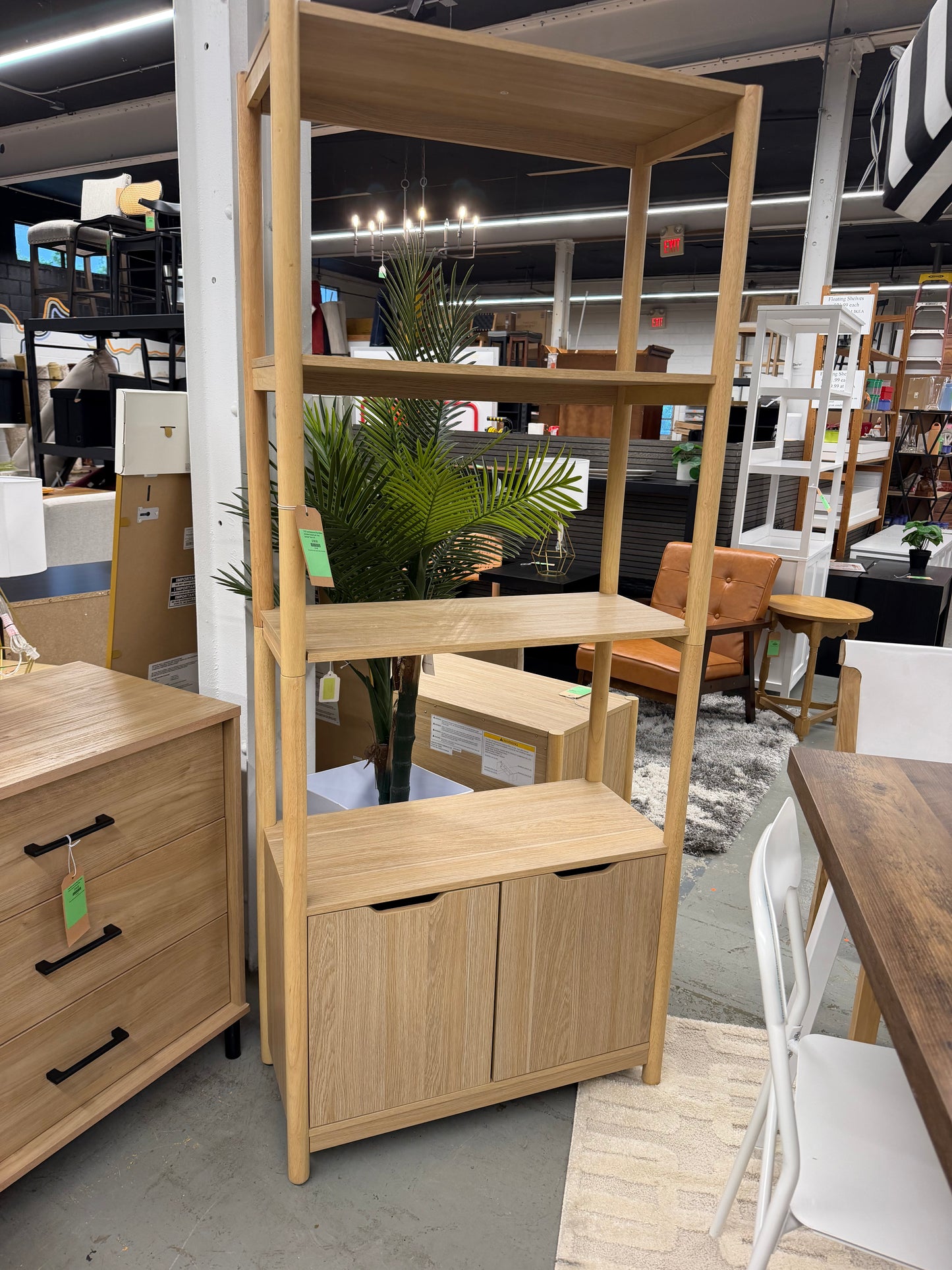 72.25" Scandi Bookcase with Three Shelves And Cabinet Storage Natural - Room Essentials™ Retail: $175