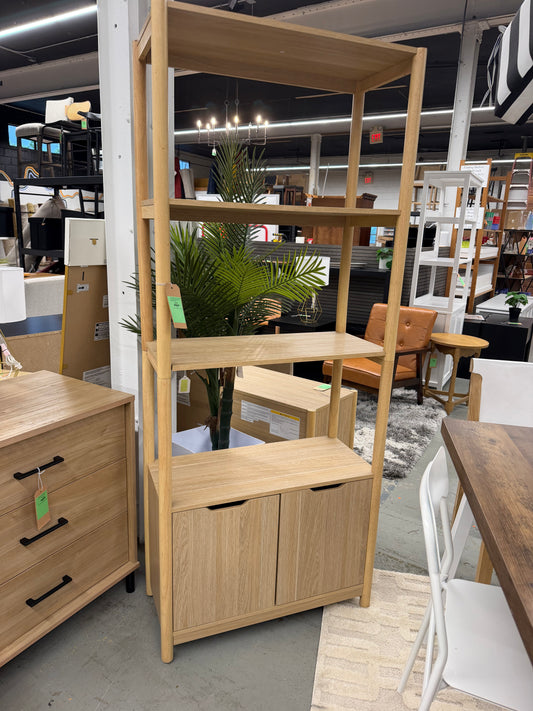 72.25" Scandi Bookcase with Three Shelves And Cabinet Storage Natural - Room Essentials™ Retail: $175