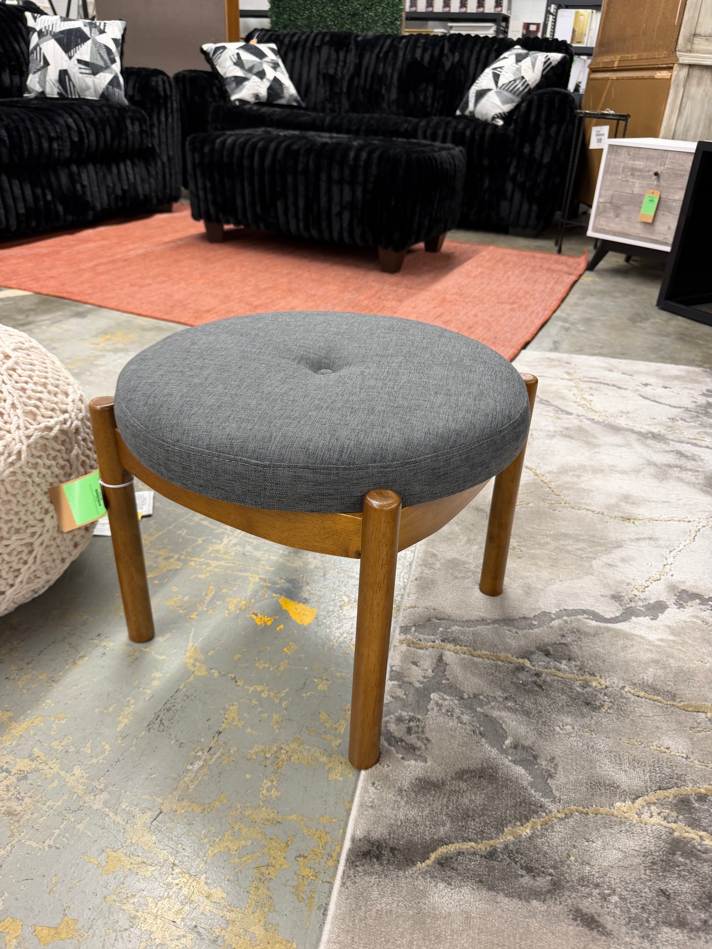 Iliana Fabric and Wood Ottoman Footstool Dark Gray/Walnut Brown - Baxton Studio — Already assembled – no box, no hassle. Retail: $109.99