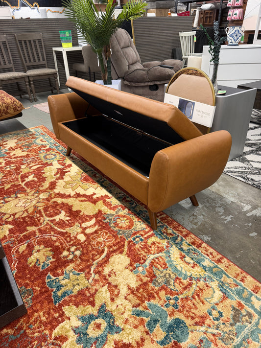 Homepop Mid Century Carmel Leather Storage Bench