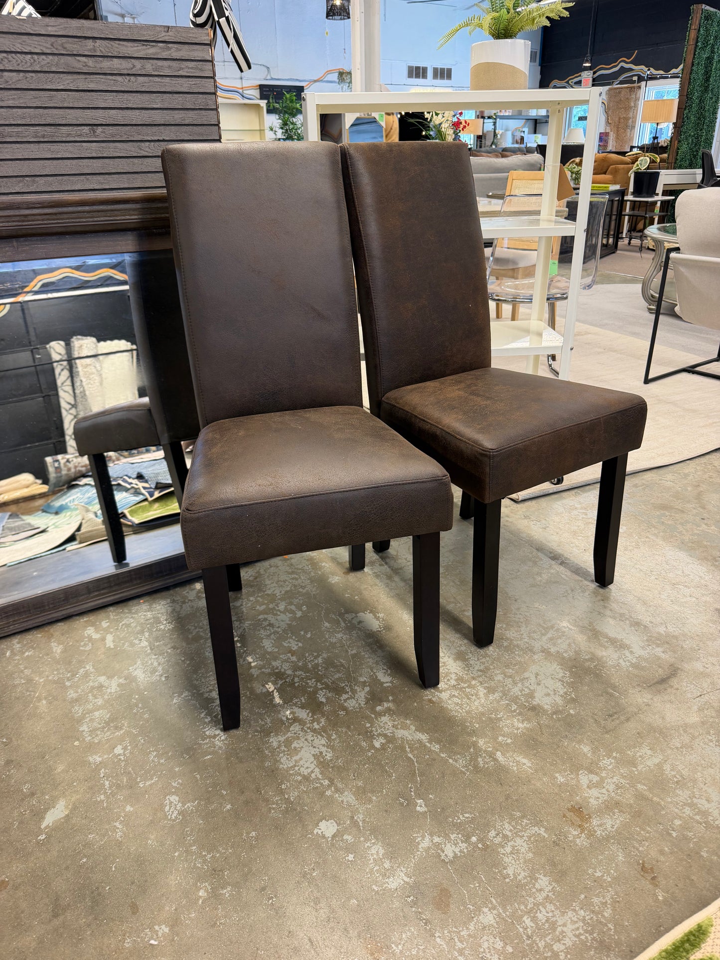 Set of 2 Parson Dining Chairs Distressed Brown Faux Leather