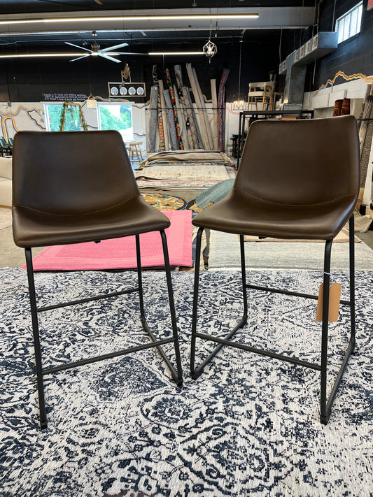 24" Industrial Faux Leather Counter Stools, Set of 2 - Brown | Retail Price: $228