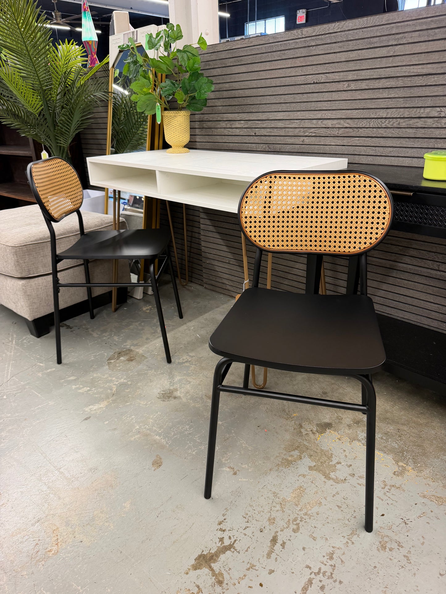Set of 2 Wicker Back Metal Dining Chair Black Retail: $120