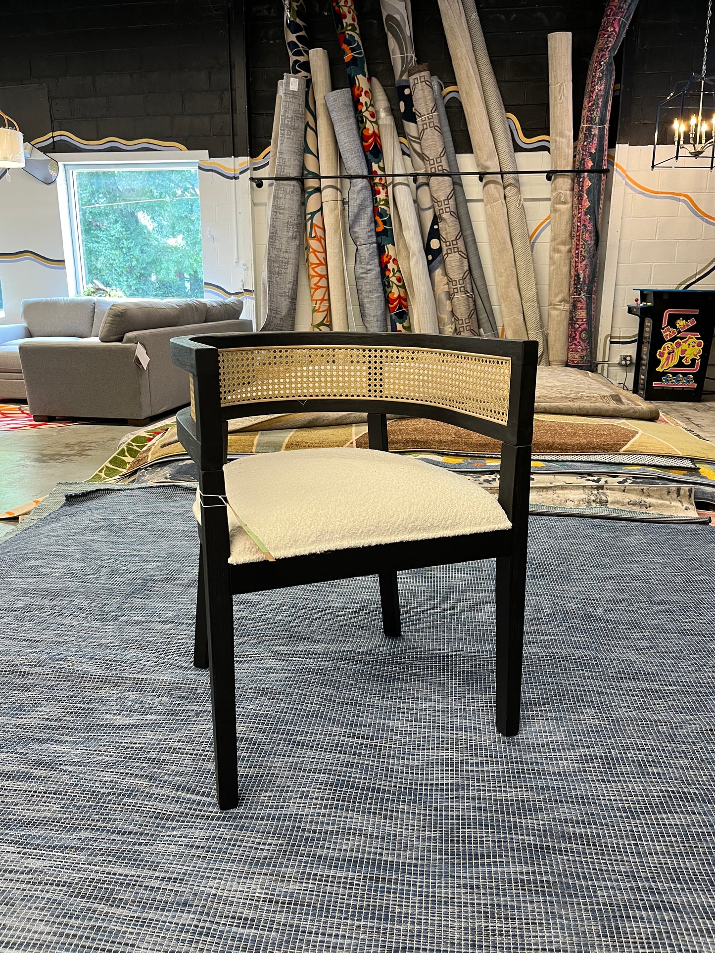 Christopher Knight Home Cinnabar 19.75in Seat Height Upholstered Rubberwood Tub Dining Chairs with Cane Back(Set of 2), Black  | Retail Price: $325