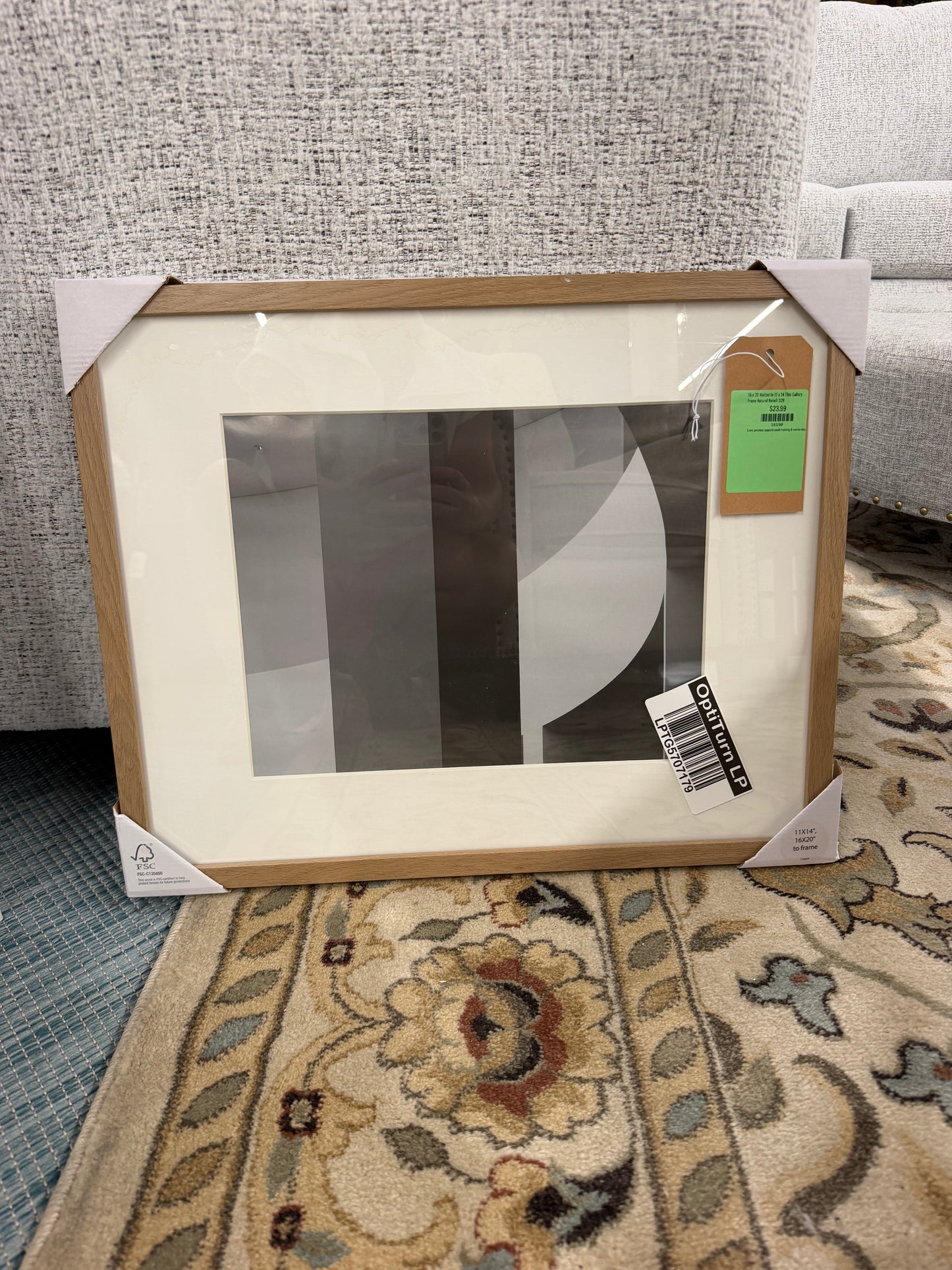 16 x 20 Matted to 11 x 14 Thin Gallery Frame Natural Retail: $28