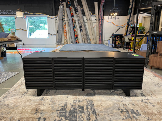 Fluted TV Stand for TVs up to 55in Black - Threshold: Entertainment Center with Adjustable Shelves | Retail Price: $400