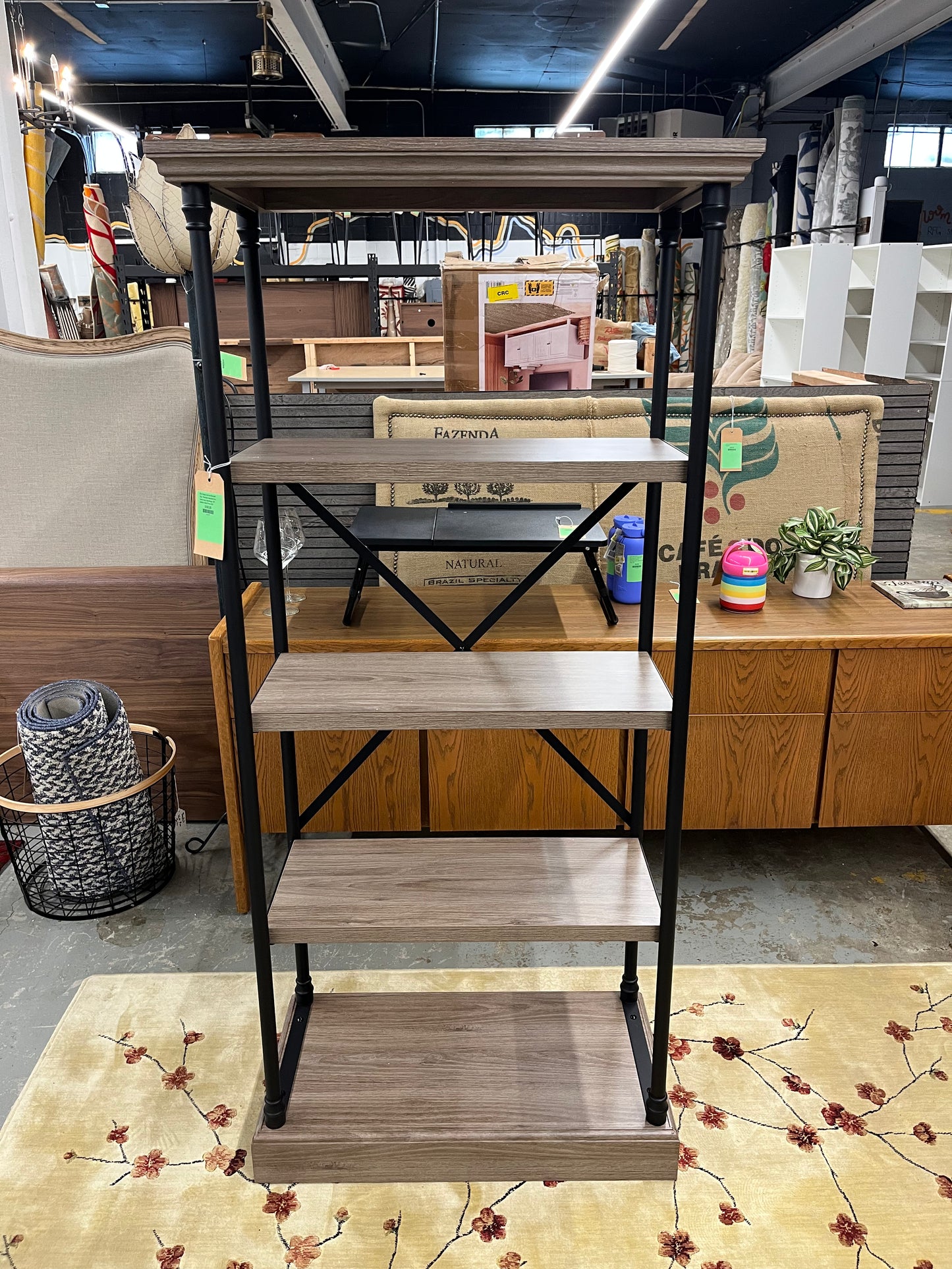 65in Conway Cast Iron Bookshelf Gray - Threshold: Industrial 4-Tier Metal Frame, Open Design, MDF Shelves | Retail Price: $200
