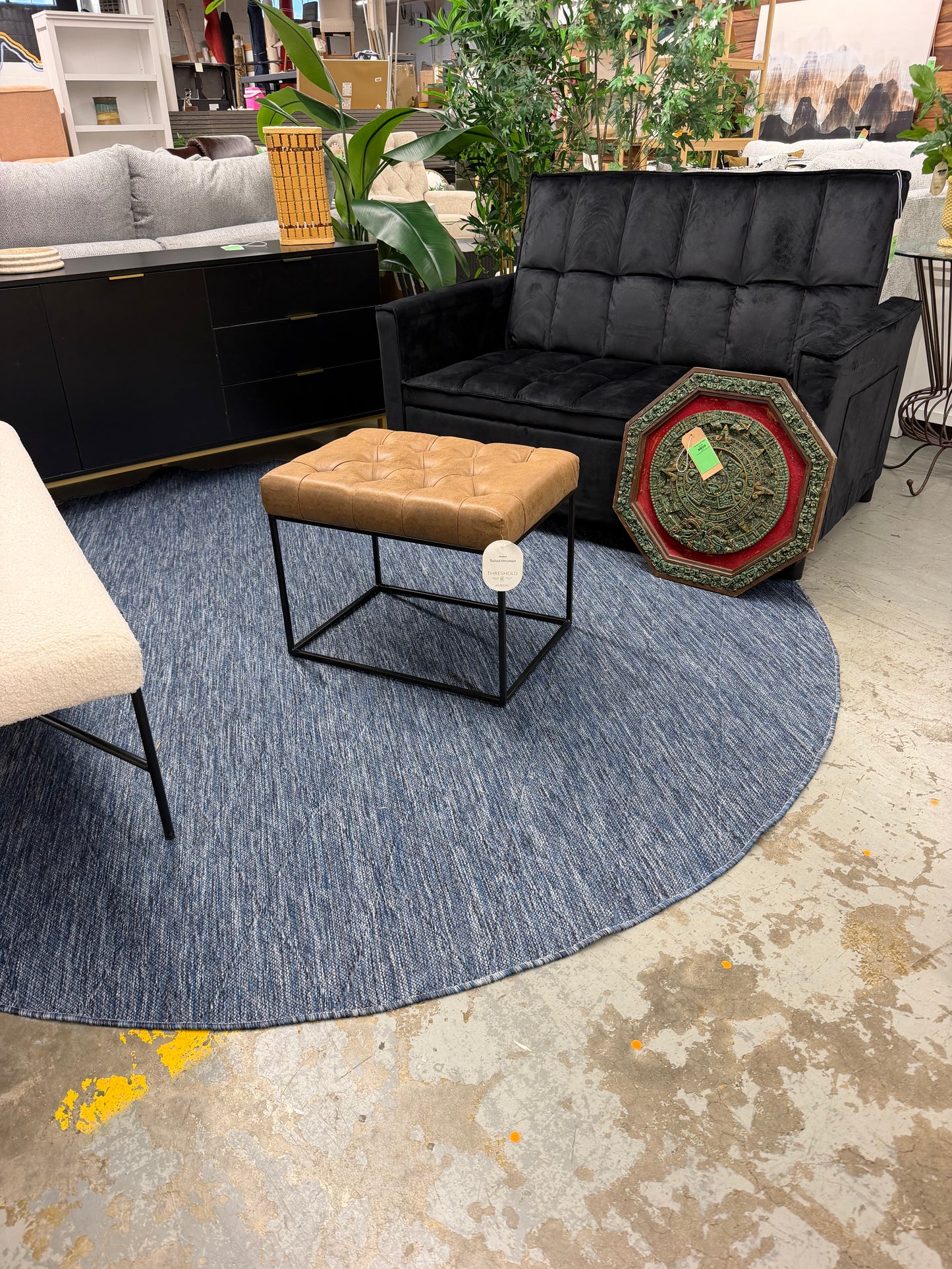 Trubeck Tufted Metal Base Ottoman Faux Leather Brown Padded Footstool Retail: $90