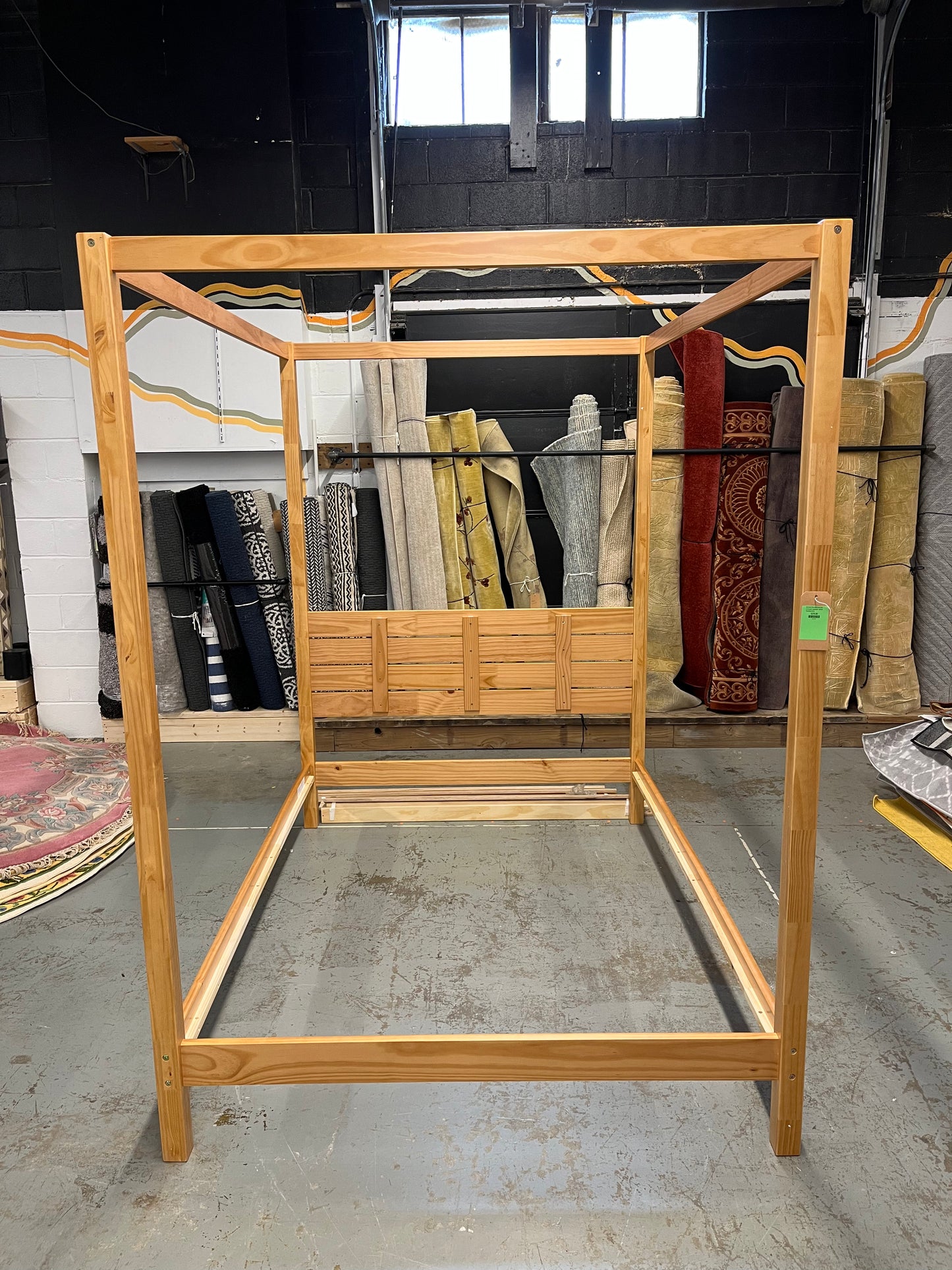 Minimalist Boho Full Canopy Bed with Simple Headboard - Natural Pine Retail: $343