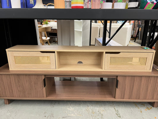 58" Floating TV Stand with Rattan Doors - Coastal Oak | Retail Price: $116