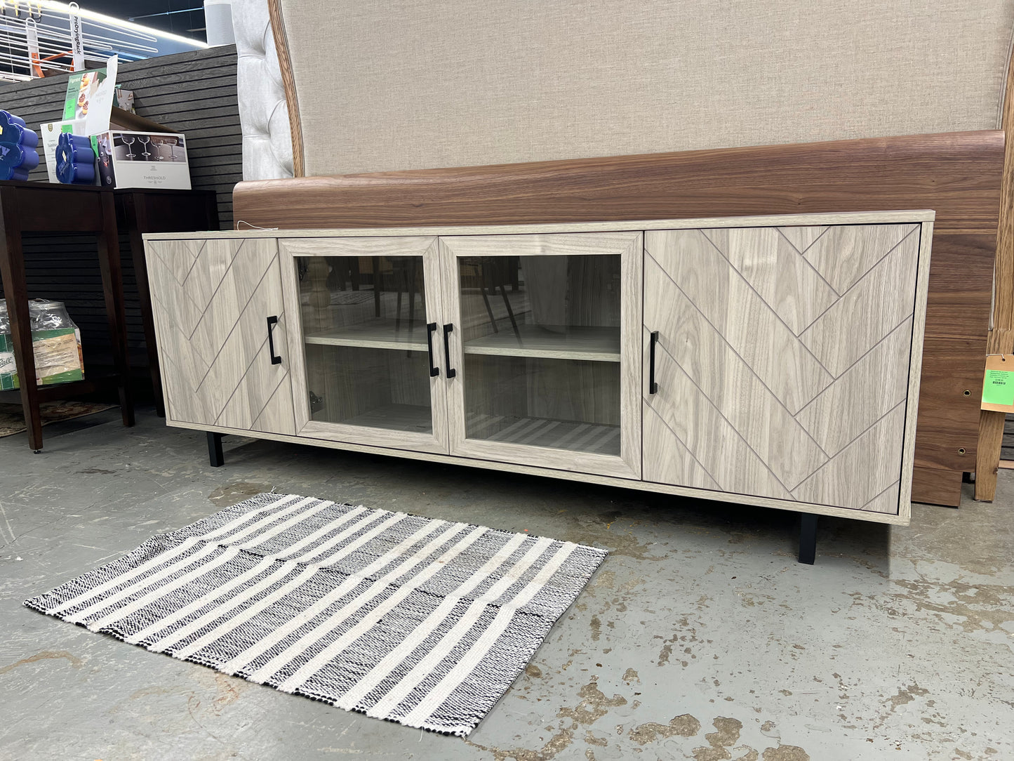 70in Herringbone Groove 4 Door TV Stand - Birch | Dimensions: 24in H x 70in L x 15.75in W | Weight: 100 LBS | Retail Price: $295