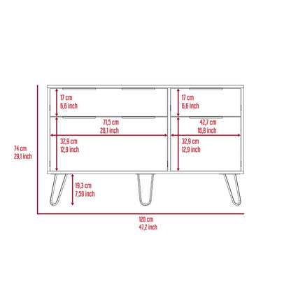 Double Dresser Skyoner, Superior Top, Hairpin Legs, Four Drawers,