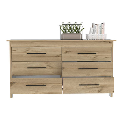 6 Drawer Double Dresser Wezz, Four Legs, Superior Top, Light Oak /