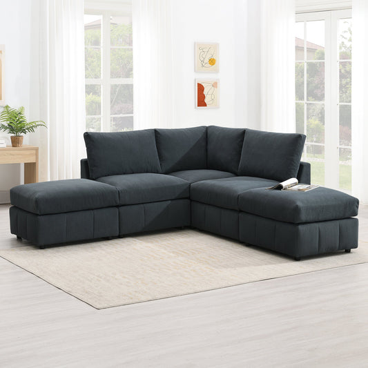 93"Modern Sectional Sofa with Vertical Stripes,5-Seat Armless Couch