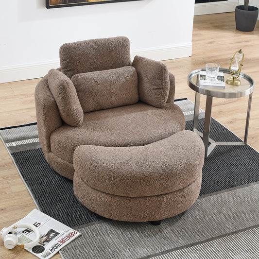 39"W Oversized Swivel Chair with moon storage ottoman for Living Room,