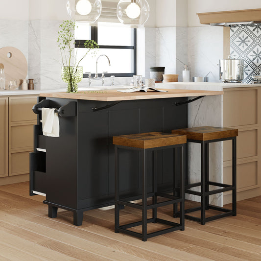 Farmhouse Kitchen Island Set with Drop Leaf and 2 Seatings,Dining