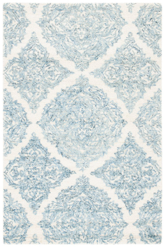 5 x 7 Area Rug Handmade Wool Abstract Collection in Ivory / Blue | ID 14549