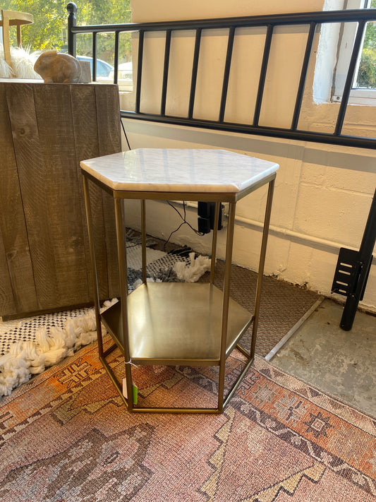 Geometric Luxe Hex Accent Table Brushed Brass Finish - Threshold AS IS Retail: $120