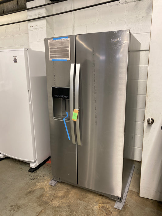 Whirlpool 28.4-cu ft Side-by-Side Refrigerator with Ice Maker, Water and Ice Dispenser (Fingerprint Resistant Stainless Steel) SCRATCH AND DENT on one side Retail: $2099