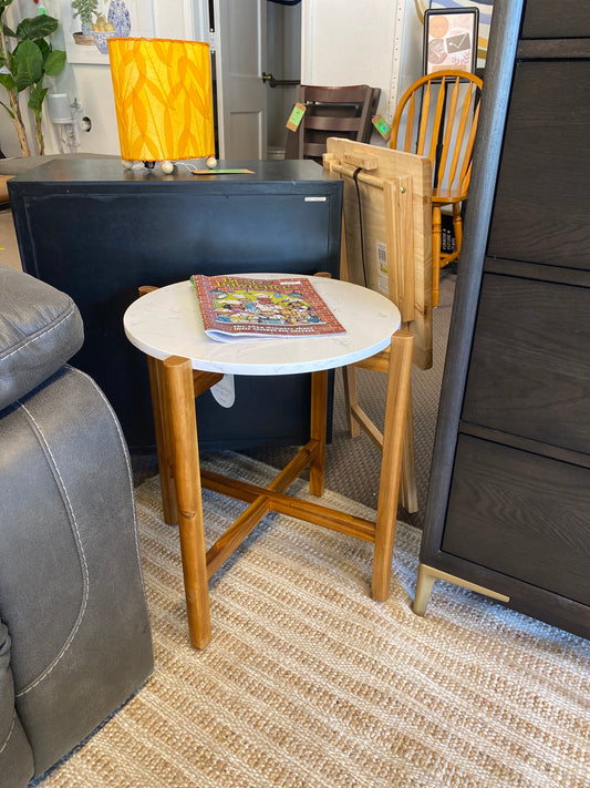 Wood and Marble Accent Table Natural (Retail Price: $90)