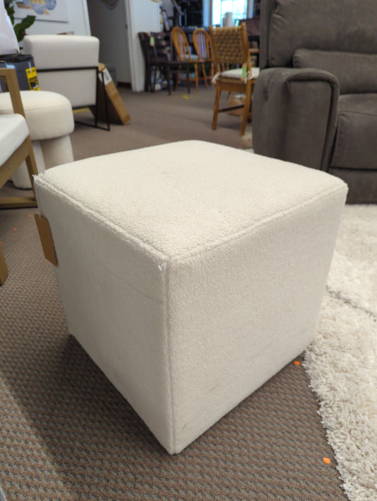 Lynwood Square Upholstered Cube Ottoman Faux Shearling Cream Boucle - Threshold designed with Studio McGee