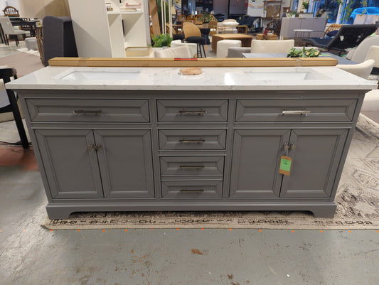 Annaline 72in Free-standing Double Bathroom Vanity with Engineered Stone Vanity Top  - Gray - Retail Price: $1664